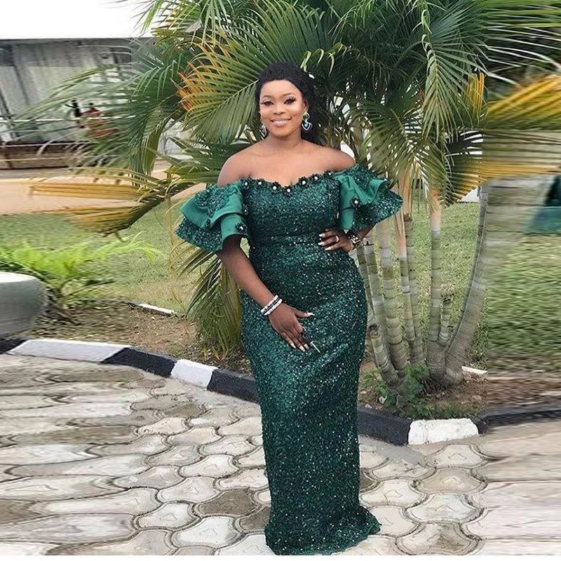 Sequined Mermaid Prom Dresses African Women Off The Shoulder Short Sleeves Plus Size Evening Gowns robes de cocktail
Sequined Mermaid Prom Dresses African Women Off The Shoulder Short Sleeves Plus Size Evening Gowns robes de cocktail