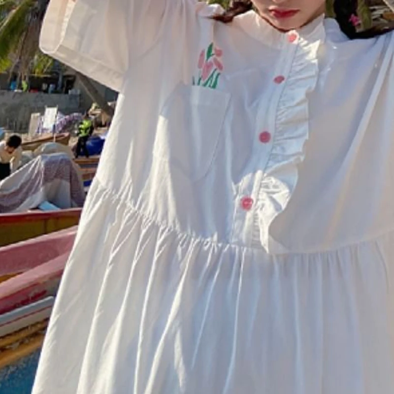 Women Dress Simple Sweet Summer Print Pocket Korean Style Baggy Casual Knee-length Short Sleeve Girls Party Students Kawaii New 
Women Dress Simple Sweet Summer Print Pocket Korean Style Baggy Casual Knee-length Short Sleeve Girls Party Students Kawaii New