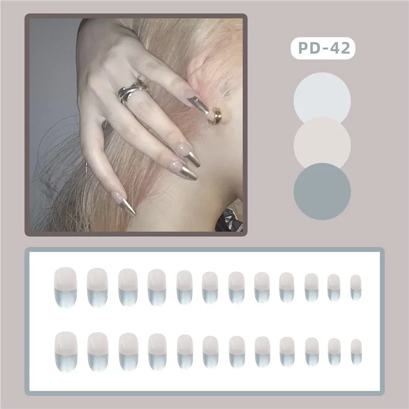 24 Pcs/set Long Round Silver French False Nails Full Nail Tips Reusable Ultra Thin Finished Fake Nails with Liquid Glue
24 Pcs/set Long Round Silver French False Nails Full Nail Tips Reusable Ultra Thin Finished Fake Nails with Liquid Glue