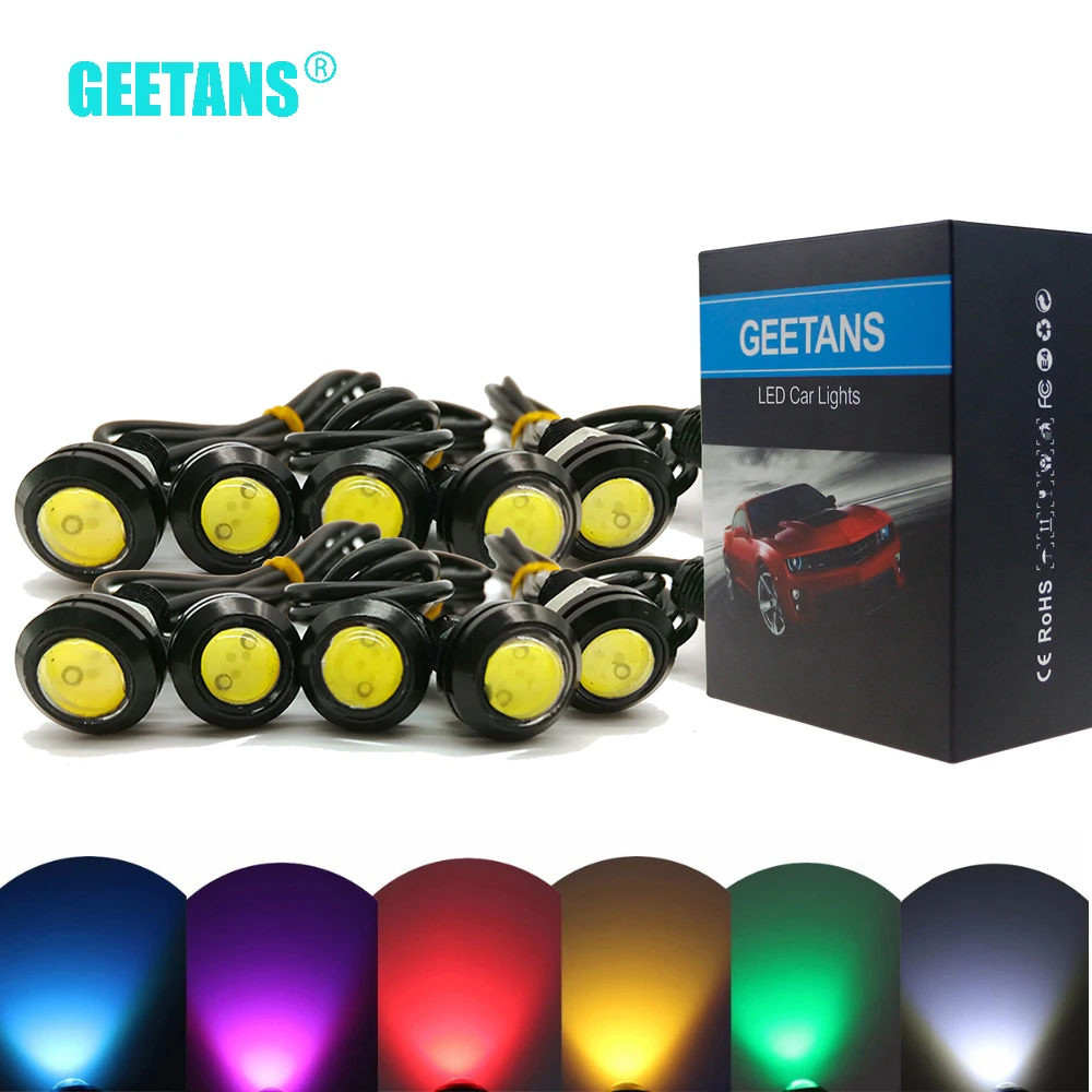 

GEETANS 10PCS 18mm 23mm 12V White LED Eagle Eye Light Car Fog DRL Daytime Reverse Backup Parking Signal black/silver shell AJ