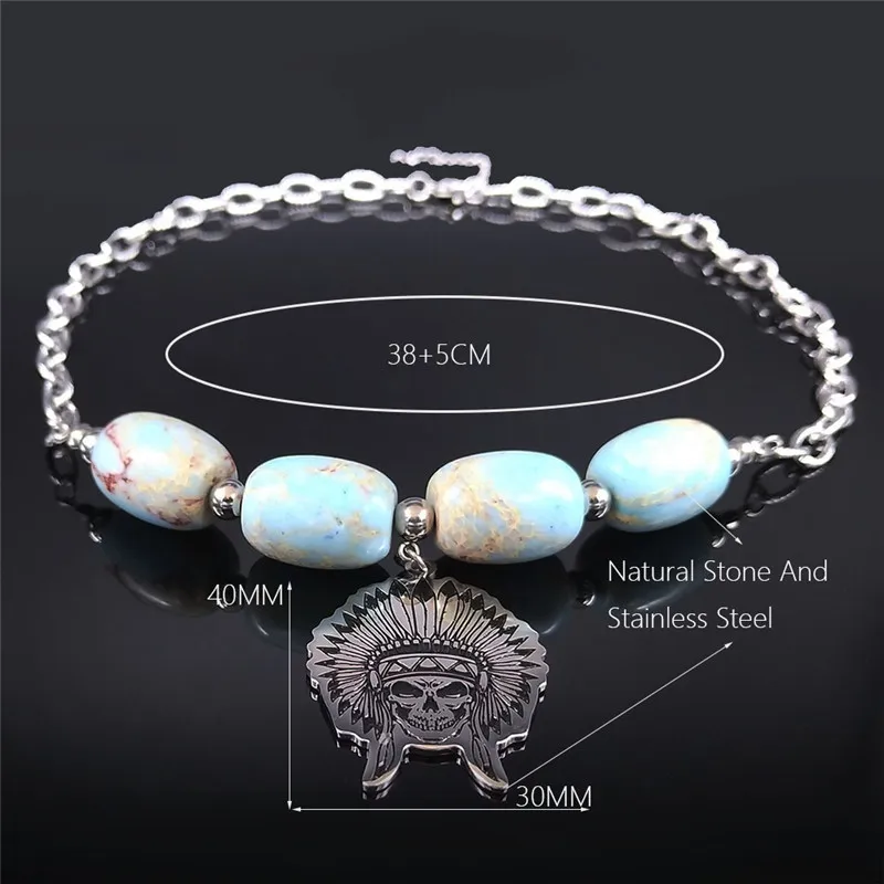 2021 Fashion Indian Skull Stainless Steel Natural Stone Necklace Silver Color Necklaces & Pendants Women Jewelry bisuteria NXS04
2021 Fashion Indian Skull Stainless Steel Natural Stone Necklace Silver Color Necklaces & Pendants Women Jewelry bisuteria NXS04