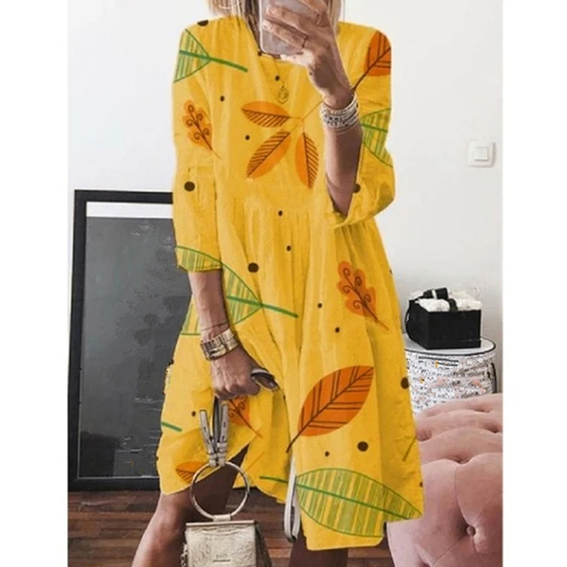 Bohemia Half Sleeve Dress Women 2021 Summer Leaves Printed Beach Dress Casual Loose O Neck Knee-Length Dress Vacation Clothes
Bohemia Half Sleeve Dress Women 2021 Summer Leaves Printed Beach Dress Casual Loose O Neck Knee-Length Dress Vacation Clothes