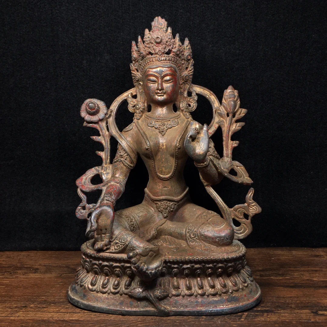 9"Chinese Folk Collection Old Bronze Cinnabar Lacquer Tibetan Buddha Green Tara Bodhisattva Lotus Terrace Sitting Buddha Ornamen
9"Chinese Folk Collection Old Bronze Cinnabar Lacquer Tibetan Buddha Green Tara Bodhisattva Lotus Terrace Sitting Buddha Ornamen