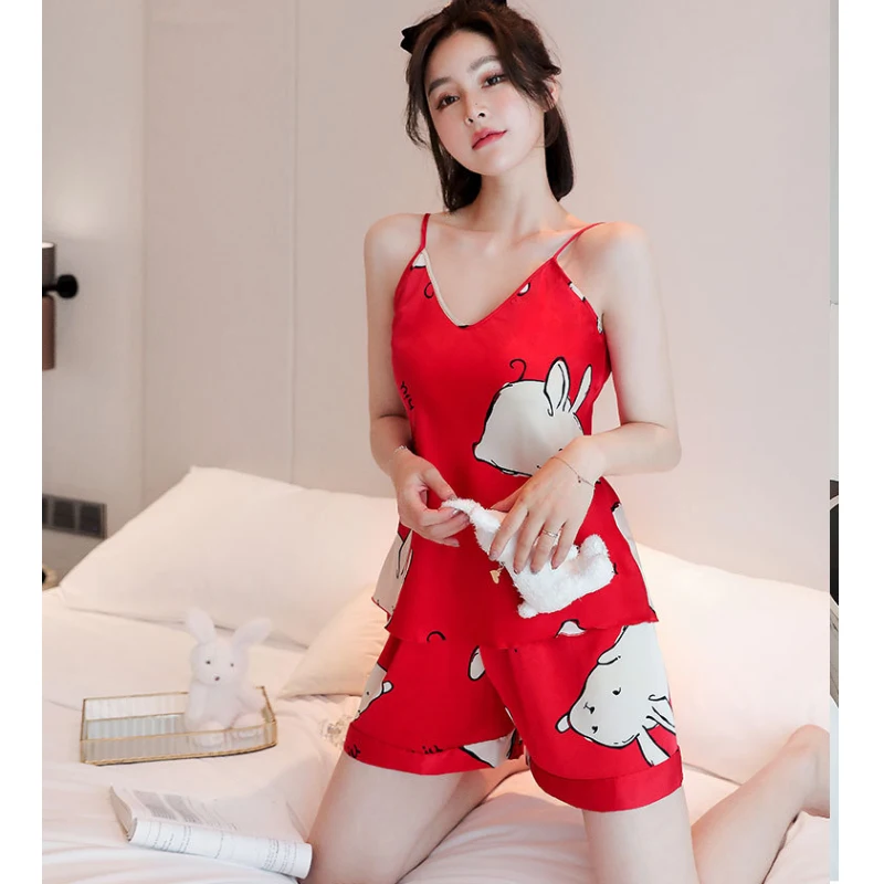 Women Pajama Sets Silk Satin Pijama Sleepwear Lady Sleeveless Summer Nightwear Femme 2 Pieces Homewear
Women Pajama Sets Silk Satin Pijama Sleepwear Lady Sleeveless Summer Nightwear Femme 2 Pieces Homewear