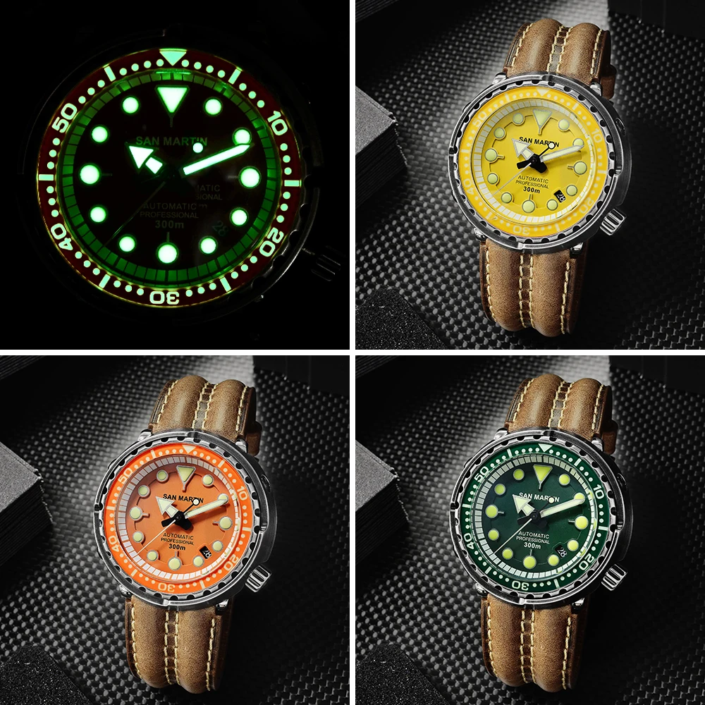 San Martin Retro Black Tuna Mechanical Watch NH35 Dial Men Diver Watch Automatic 300m Waterproof Leather Strap Luxury Watches
San Martin Retro Black Tuna Mechanical Watch NH35 Dial Men Diver Watch Automatic 300m Waterproof Leather Strap Luxury Watches