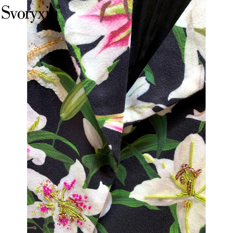 Женское шерстяное пальто Svoryxiu разноцветное свободное винтажное с принтом лилий