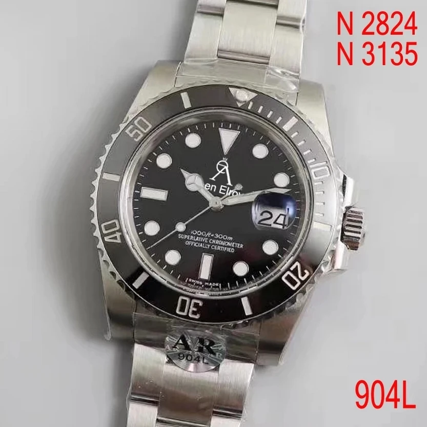 

904L luxury Black Sub-Marine Mechanical Watch 1:1 Men Ceramic bezel sapphire Automatic Diving NOOB ETA 3135 relogio masculino