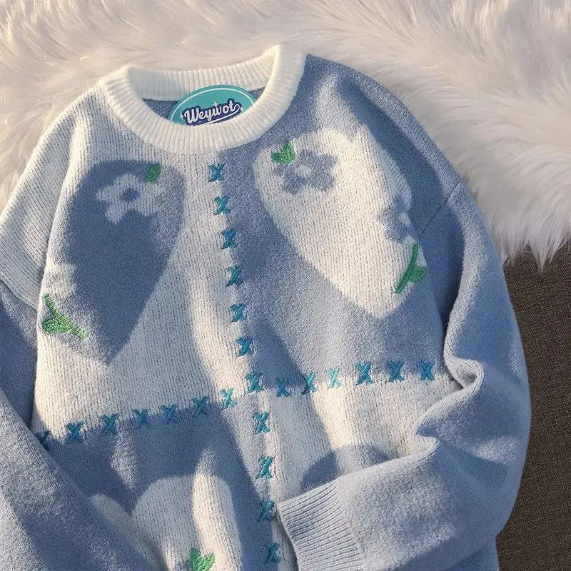 Sweet Girl Sky Blue Color Block Floral Woman Sweaters Korean Fashion Winter Pullovers Kawaii Aesthetic Sweater Streetwear Casual
Sweet Girl Sky Blue Color Block Floral Woman Sweaters Korean Fashion Winter Pullovers Kawaii Aesthetic Sweater Streetwear Casual