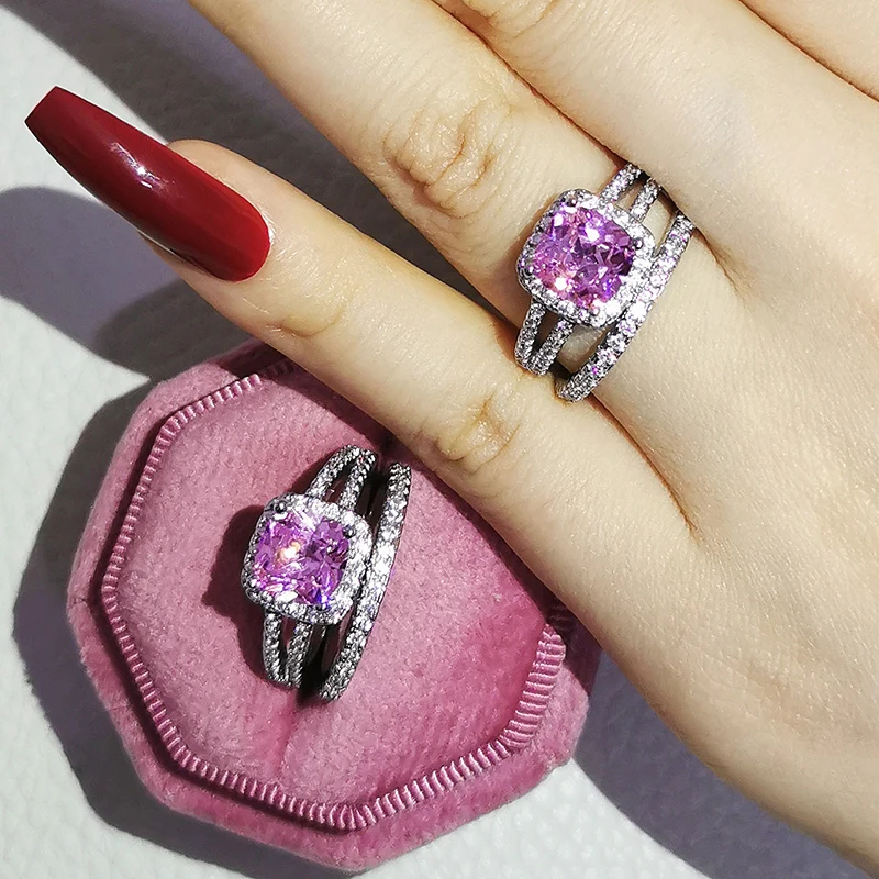 2021 NEW 925 Sterling Silver Wedding Ring Set for Women Bride Engagement Fashion Jewelry Bands Eternity Gift R4830-PINK
2021 NEW 925 Sterling Silver Wedding Ring Set for Women Bride Engagement Fashion Jewelry Bands Eternity Gift R4830-PINK