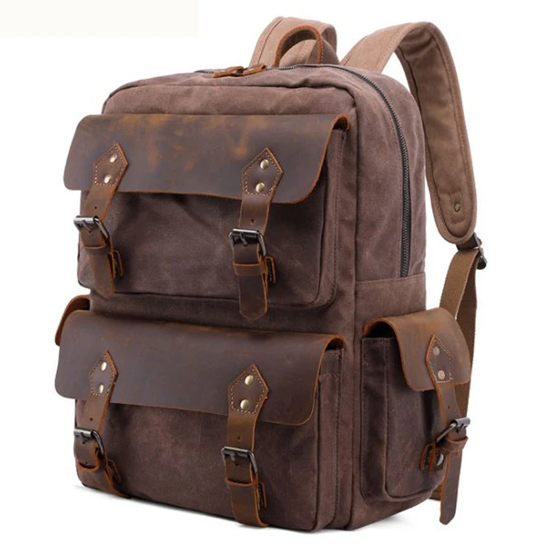 Vintage Waxed Canvas Backpack Men Genuine Leather Backpack male travel Bagpack Large Teenager School Rucksack Travel Bag
Vintage Waxed Canvas Backpack Men Genuine Leather Backpack male travel Bagpack Large Teenager School Rucksack Travel Bag