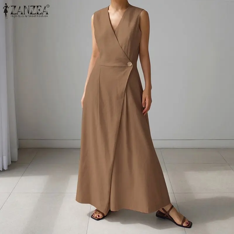 ZANZEA Female Fashion Solid Rompers Sleeveless V Neck Playsuits Wide Leg Pants Casual Oversize Women's Summer Jumpsuits 2021
ZANZEA Female Fashion Solid Rompers Sleeveless V Neck Playsuits Wide Leg Pants Casual Oversize Women's Summer Jumpsuits 2021