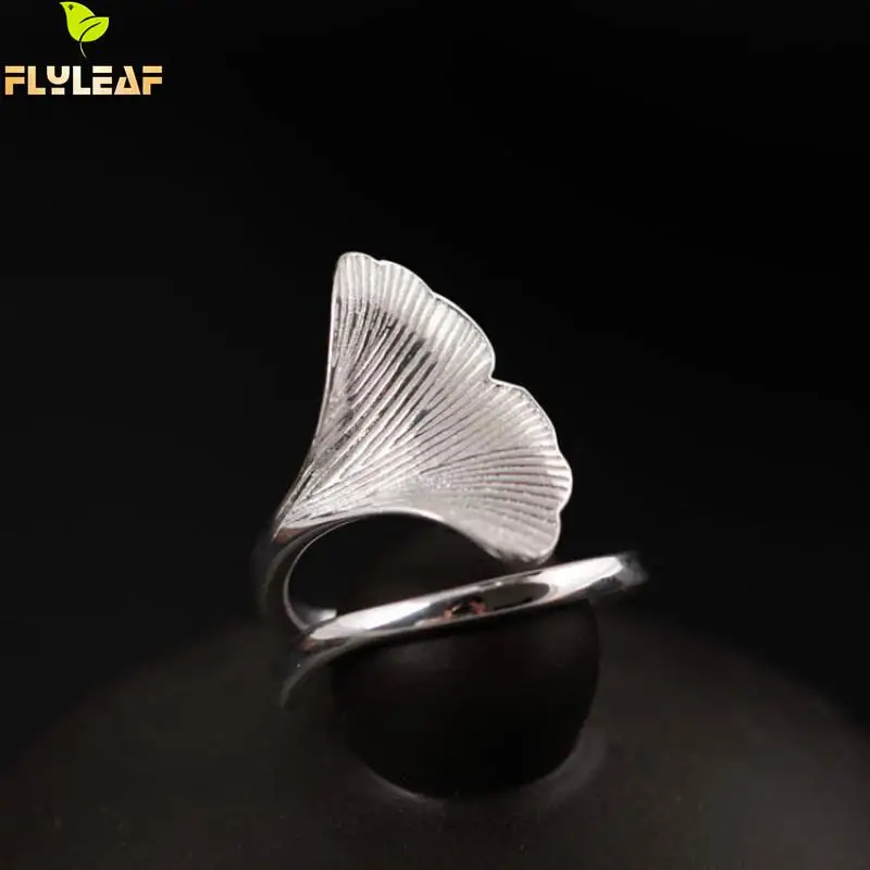 Кольцо Flyleaf женское из стерлингового серебра 925 пробы с листьями гинкго|leaf ring|fashion