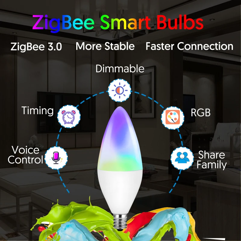 

Домашний Zigbee смарт-лампа светодиодный Свеча светильник Echo Plus/умные вещи голосовой пульт дистанционного управления Управление умный дом, ко...