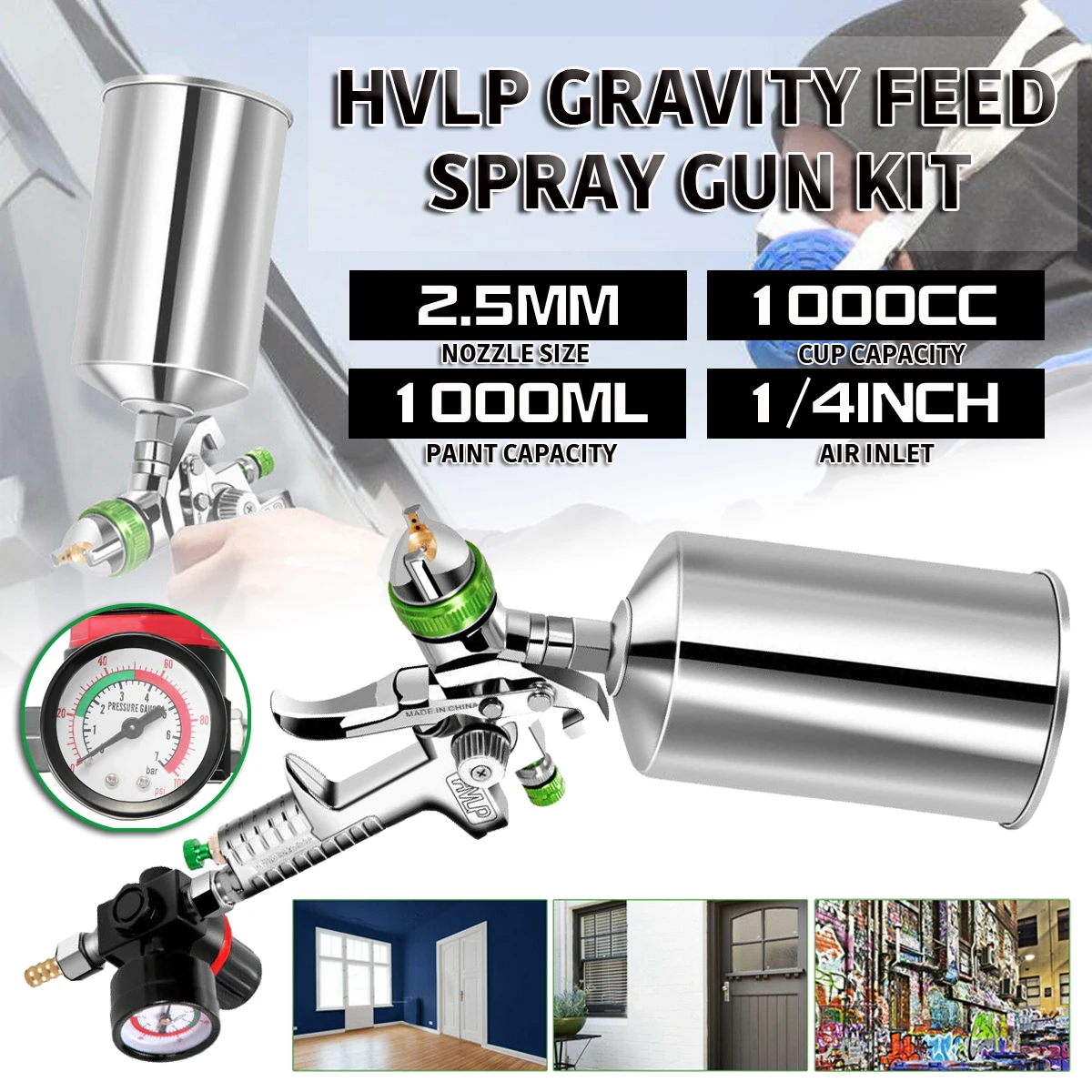 2.5mm Caliber HVLP Auto Furniture Paint Spray Gun With Pressure Regulating Valve Household Paint Sprayer Flow Control Airbrush
2.5mm Caliber HVLP Auto Furniture Paint Spray Gun With Pressure Regulating Valve Household Paint Sprayer Flow Control Airbrush