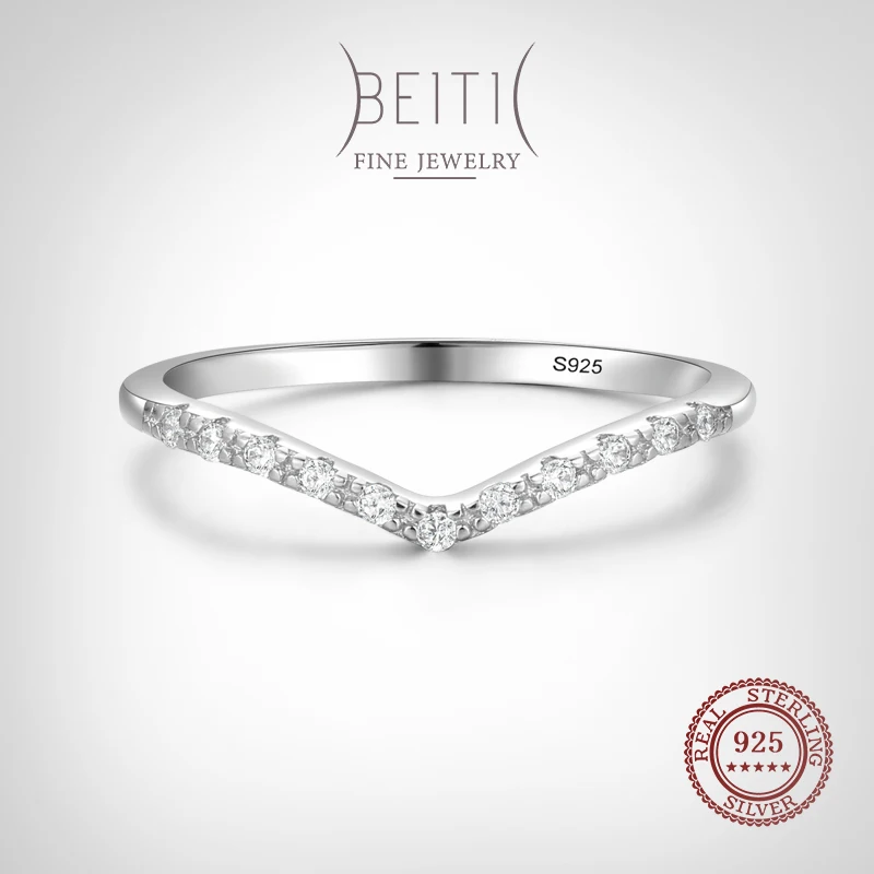 

Beitil Real 925 Sterling Silver Stackable Simple Rings For Women Dazzling Clear Cubic Zirconia Fine Hypoallergenic Jewelry