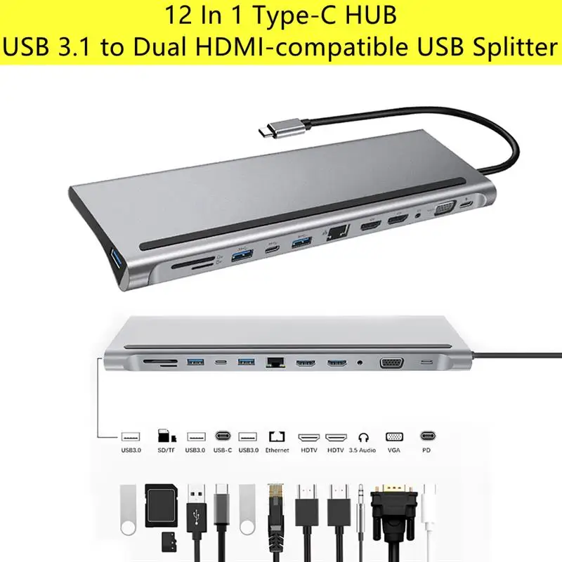 Совершенно новый концентратор 12 в 1 Type-C USB 3,1 на двойной HDMI-совместимый USB-разветвитель 4K RJ45 VGA SD/TF кардридер для MacBook аксессуары
Совершенно новый концентратор 12 в 1 Type-C USB 3,1 на двойной HDMI-совместимый USB-разветвитель 4K RJ45 VGA SD/TF кардридер для MacBook аксессуары