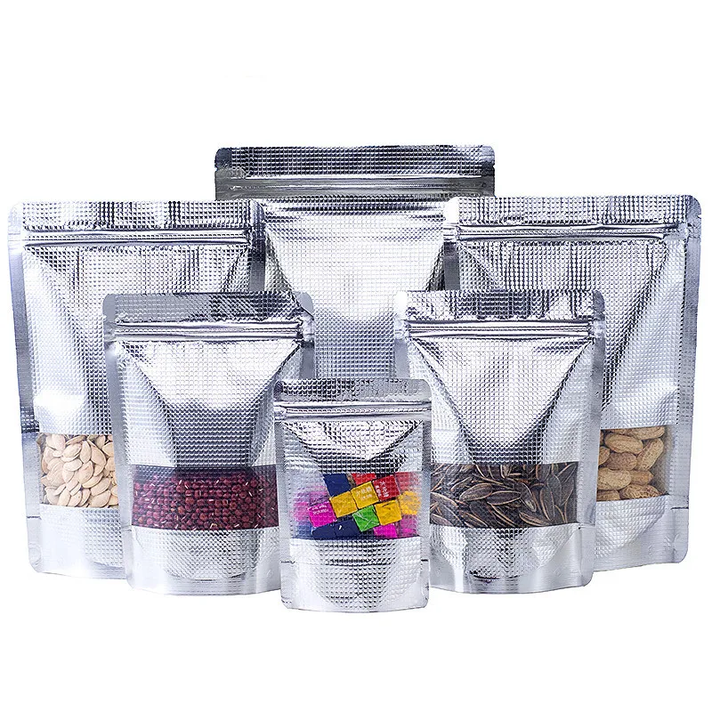 100pcs Silver Aluminum Foil Window Ziplock Bag Food Snack Sugar Coffee Beans Chocolate Spice Self-Sealing Packaging Pouches
100pcs Silver Aluminum Foil Window Ziplock Bag Food Snack Sugar Coffee Beans Chocolate Spice Self-Sealing Packaging Pouches