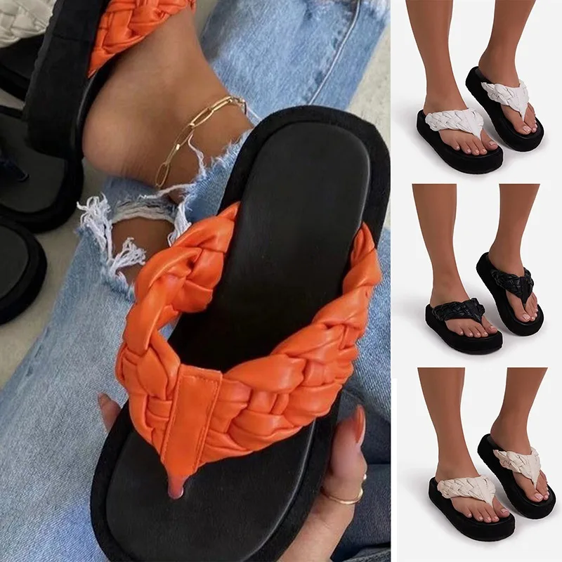 Knitted Slippers Flip Flops Women Temperament Slippers Braided Design Open-toe Set Foot Vacation Beach Casual Flat Sandals
Knitted Slippers Flip Flops Women Temperament Slippers Braided Design Open-toe Set Foot Vacation Beach Casual Flat Sandals