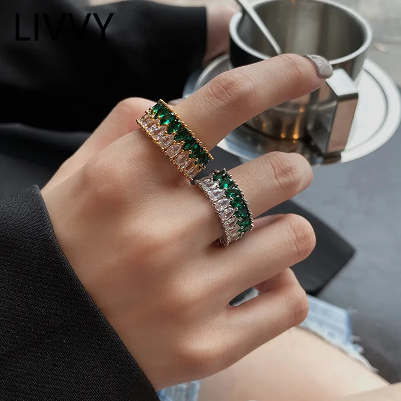 Модные Двухслойные кольца LIVVY серебристого цвета с синим кристаллом циркона для