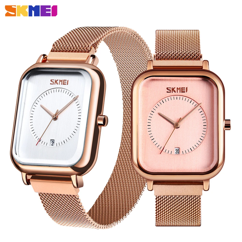 

SKMEI Watch Women New Quartz Clock Casual Mesh Belt Stainless Steel Bracelet Waterproof Date Display Wristwatch zegarek damski