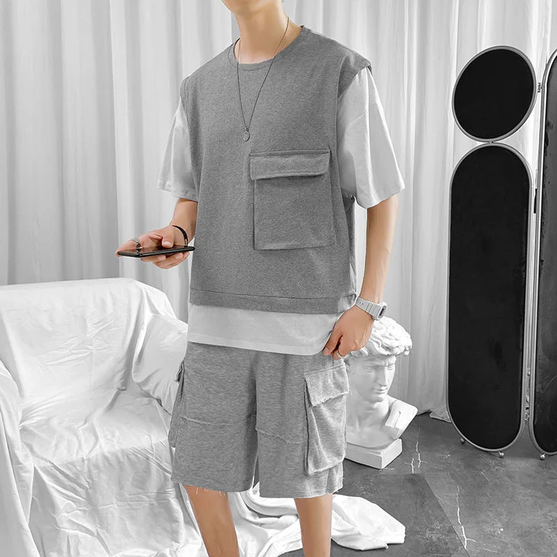 Шорты мужские хлопковые с карманами, Модный повседневный комплект из 2 предметов, свободная футболка и шорты, в Корейском стиле, лето
Шорты мужские хлопковые с карманами, Модный повседневный комплект из 2 предметов, свободная футболка и шорты, в Корейском стиле, лето