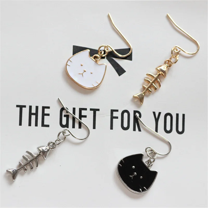 New Cute Asymmetric Cat Fish Earrings Enamel Kawaii Kitten Fishbone Earrings For Women Fashion Cat Face Jewelry Gifts
New Cute Asymmetric Cat Fish Earrings Enamel Kawaii Kitten Fishbone Earrings For Women Fashion Cat Face Jewelry Gifts