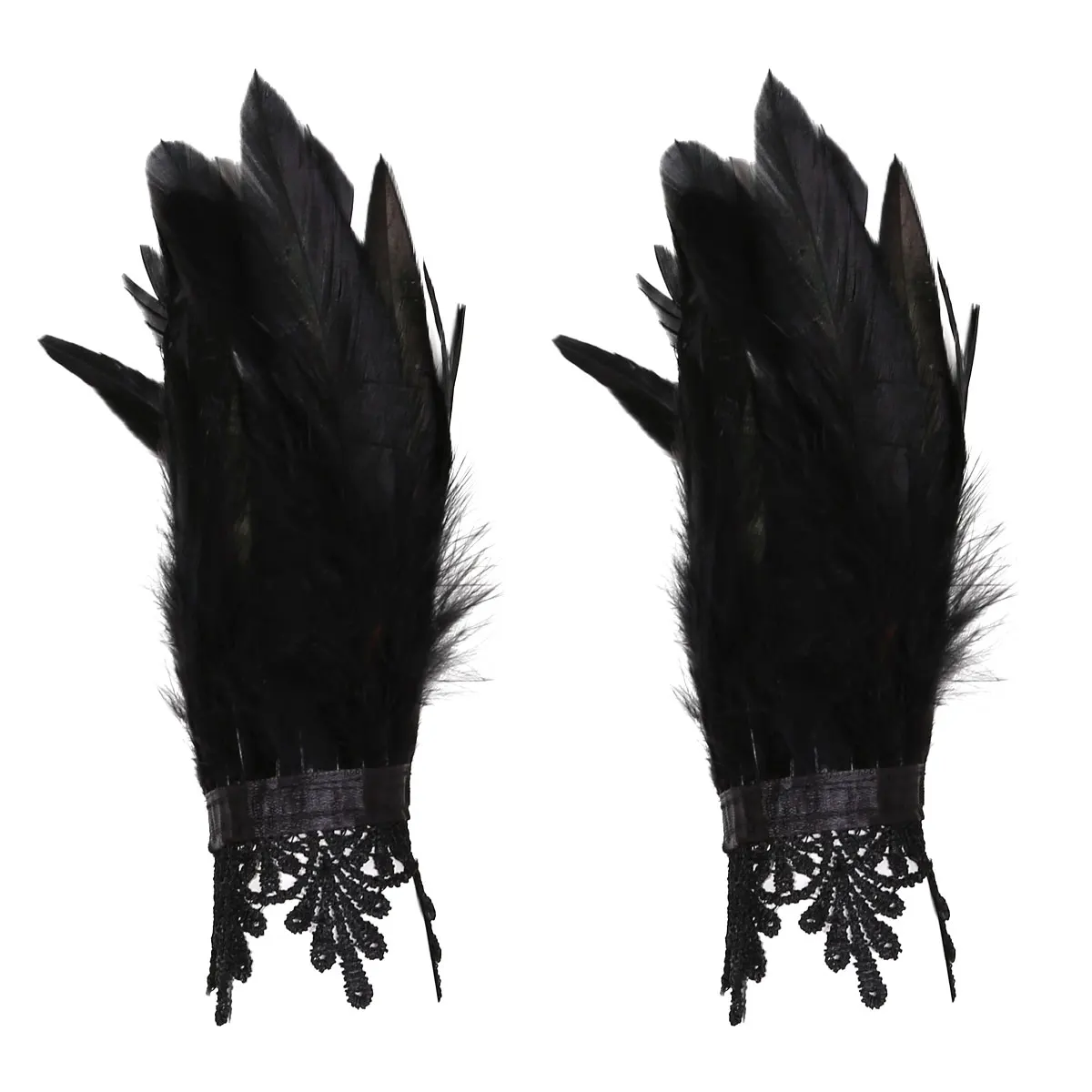 

Feather Wrist Cuffs Black Real Natural Dyed Rooster Feather Wrist Cuffs with Ribbon Ties for Cosplay Costume Party Halloween