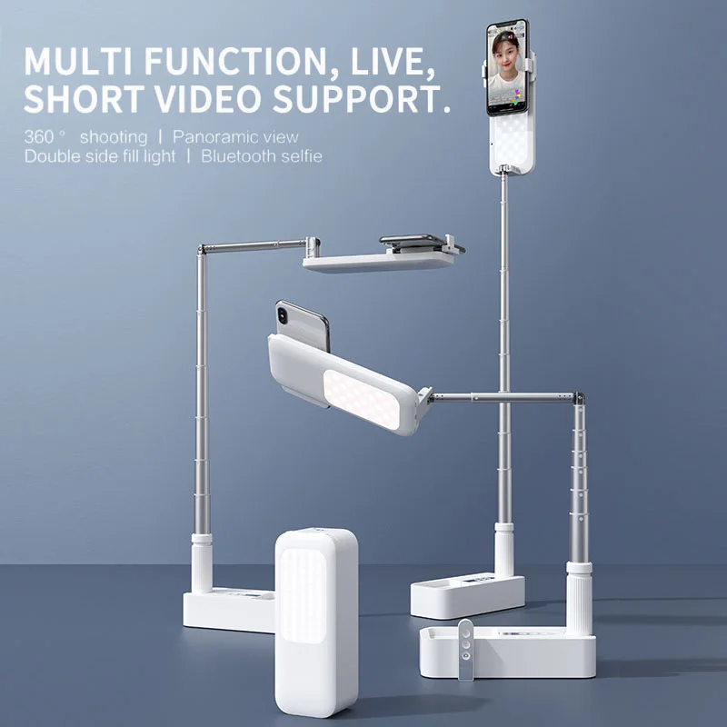 

Portable Mobile Phone Holder Stands With Wireless Dimmable LED Selfie Fill Light Live Video Retractable Phone Holders