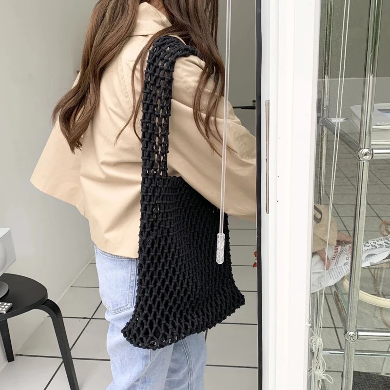 New Cotton Thread Knitted Women Handbags Ladies Net Hollow Out Tote Bag Female Woven Shoulder Bag Beach Bag Sets Whole Sale 
New Cotton Thread Knitted Women Handbags Ladies Net Hollow Out Tote Bag Female Woven Shoulder Bag Beach Bag Sets Whole Sale