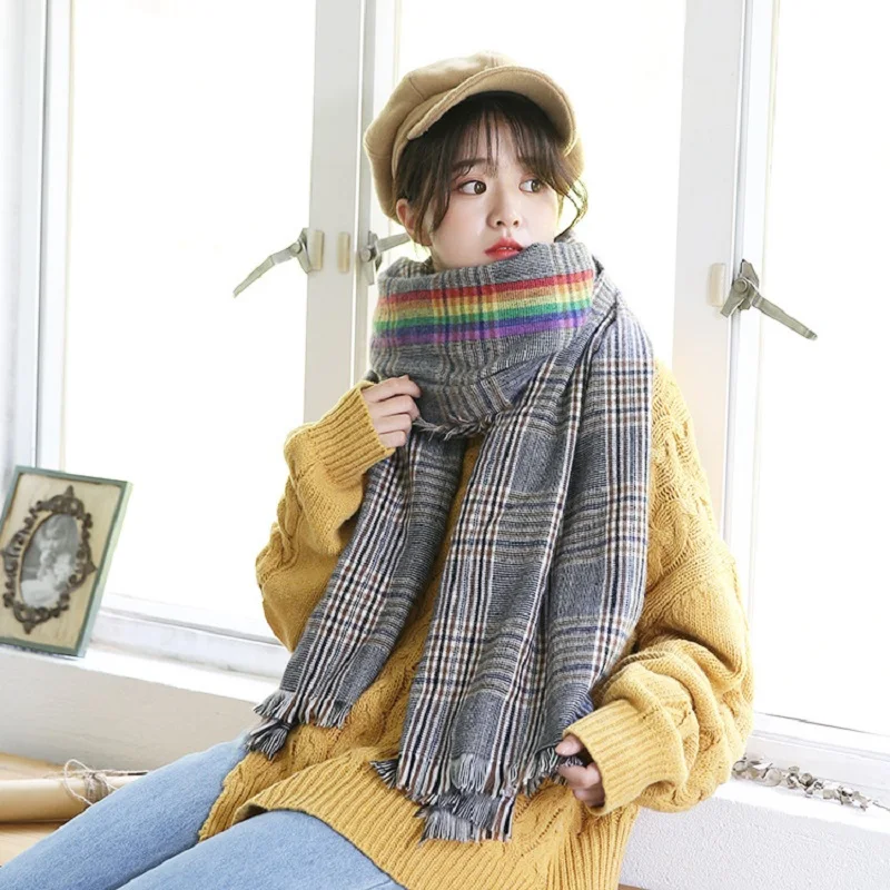 New Winter Rainbow Plaid Scarf Women British Style Cashmere Knitted Scarves Shawl and Wrap Bandana Pashmina Long Female Blanket 
New Winter Rainbow Plaid Scarf Women British Style Cashmere Knitted Scarves Shawl and Wrap Bandana Pashmina Long Female Blanket