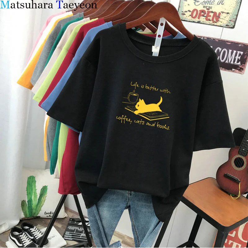 funny With coffee Cats graphic t shirt for women summer Short Sleeve Crew neck T Shirt Korean style cat lover tee shirt femme
funny With coffee Cats graphic t shirt for women summer Short Sleeve Crew neck T Shirt Korean style cat lover tee shirt femme