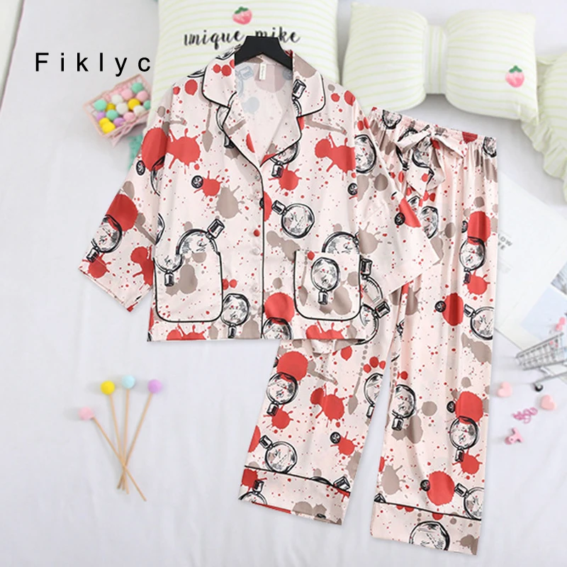 Fiklyc Fashion Women Autumn Spring Summer Three Quarter Sleeve Long Trousers Silky Ice Silk Female Pajamas Sets Luxury Casual
Fiklyc Fashion Women Autumn Spring Summer Three Quarter Sleeve Long Trousers Silky Ice Silk Female Pajamas Sets Luxury Casual