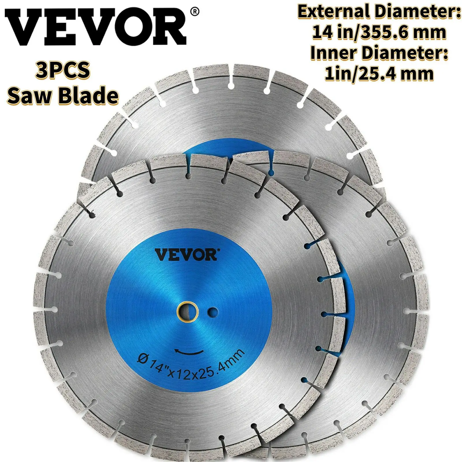 VEVOR 3PCS 14inch Diamond Saw Blade With Reducing Ring Inner Diameter 1in Segment Height 0.47in for Cutting Ceramic Tile Slate 
VEVOR 3PCS 14inch Diamond Saw Blade With Reducing Ring Inner Diameter 1in Segment Height 0.47in for Cutting Ceramic Tile Slate