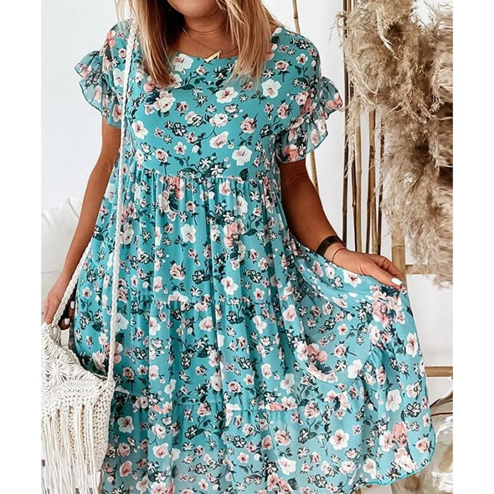 2021 Summer Floral Print Dress Bohemian Ruffles Short Sleeve A-Line Dresses Elegant O-Neck Loose Mini Party Dresses Vestidos
2021 Summer Floral Print Dress Bohemian Ruffles Short Sleeve A-Line Dresses Elegant O-Neck Loose Mini Party Dresses Vestidos