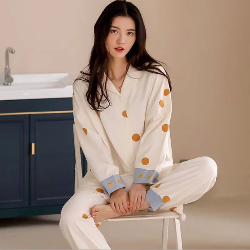 Autumn New Ladies Pajamas Set Printed Full Cotton Fresh Style Sleepwear Set Women Turn-down Collar Female Casual Homewear Pijama
Autumn New Ladies Pajamas Set Printed Full Cotton Fresh Style Sleepwear Set Women Turn-down Collar Female Casual Homewear Pijama
