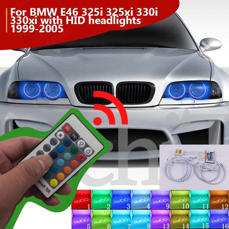 RF remote Multi-Color Ultra bright RGB LED Angel Eyes DRL For BMW E46 325i 325xi 330i 330xi with HID headlights 1999-2005
RF remote Multi-Color Ultra bright RGB LED Angel Eyes DRL For BMW E46 325i 325xi 330i 330xi with HID headlights 1999-2005
