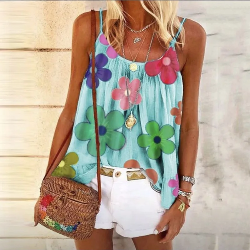 Summer Fashion Women Top Loose O-neck Flower Print Sleeveless Suspender Top Sexy Women's Clothing Gym Strap Tank Tops Mujer 
Summer Fashion Women Top Loose O-neck Flower Print Sleeveless Suspender Top Sexy Women's Clothing Gym Strap Tank Tops Mujer