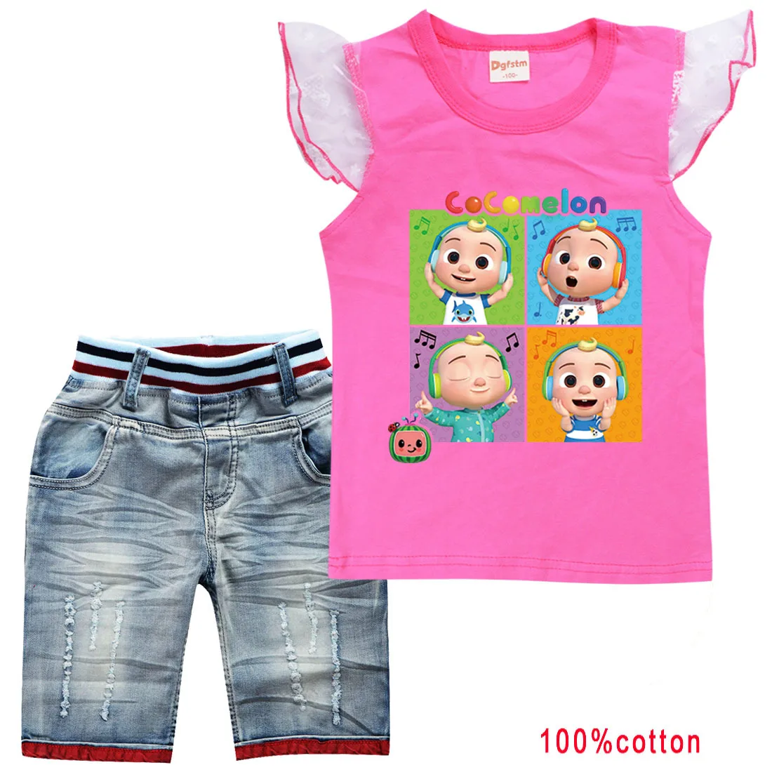 Baby Boy CocoMelon Song Clothes Kids Short Sleeves Striped T Shirt Denim Shorts 2pcs Sets Toddler Girl Outfits Children Clothing
Baby Boy CocoMelon Song Clothes Kids Short Sleeves Striped T Shirt Denim Shorts 2pcs Sets Toddler Girl Outfits Children Clothing