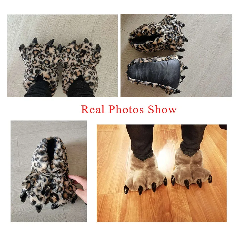 Размеры 35-43 черная обувь-лапы с животными для женщин зимние домашние тапочки