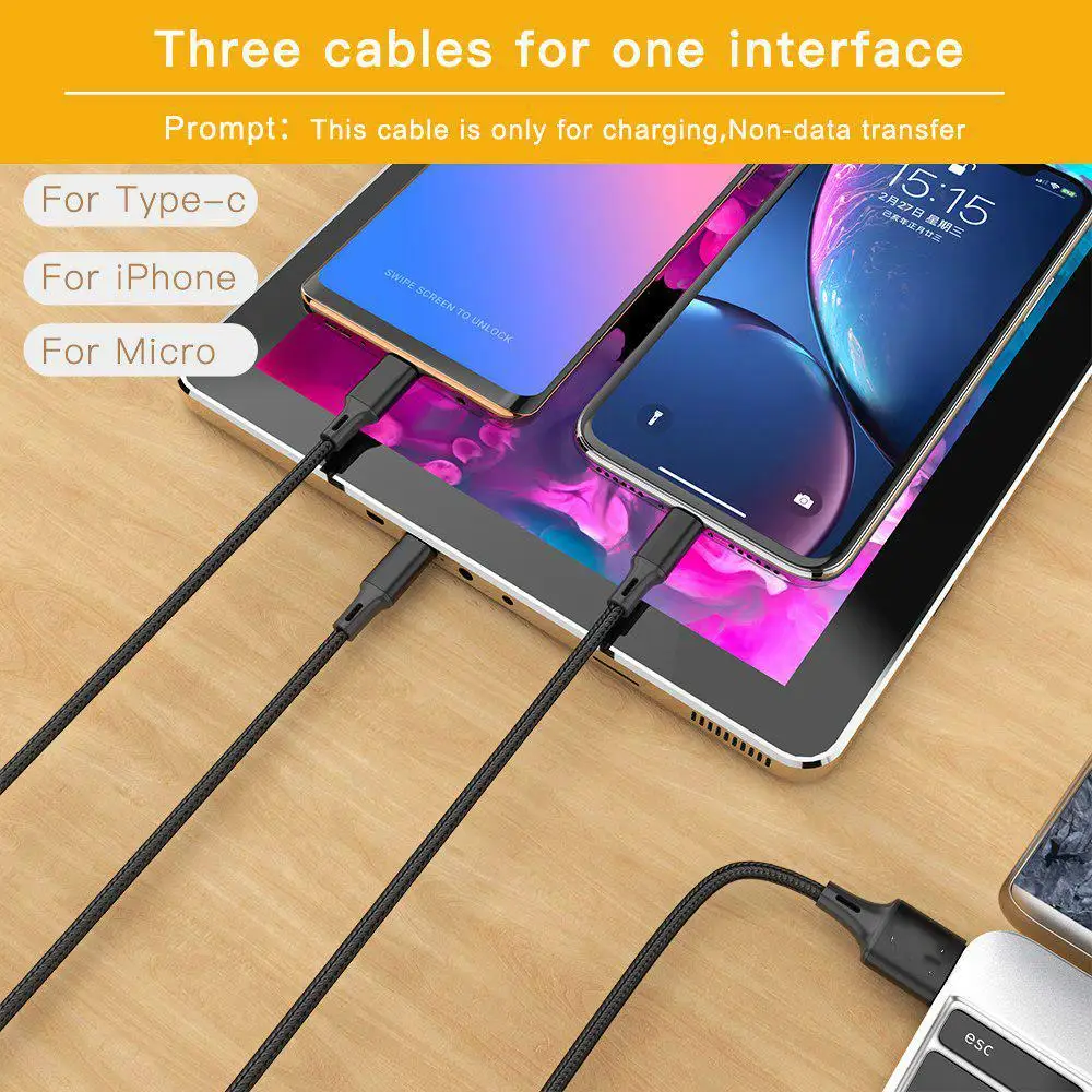 3 In 1 Fast Cable for Mobile Phone Fast Charger Micro USB Cable Type C Android Charger Cable for IPhone Three Data Charge Cable
3 In 1 Fast Cable for Mobile Phone Fast Charger Micro USB Cable Type C Android Charger Cable for IPhone Three Data Charge Cable