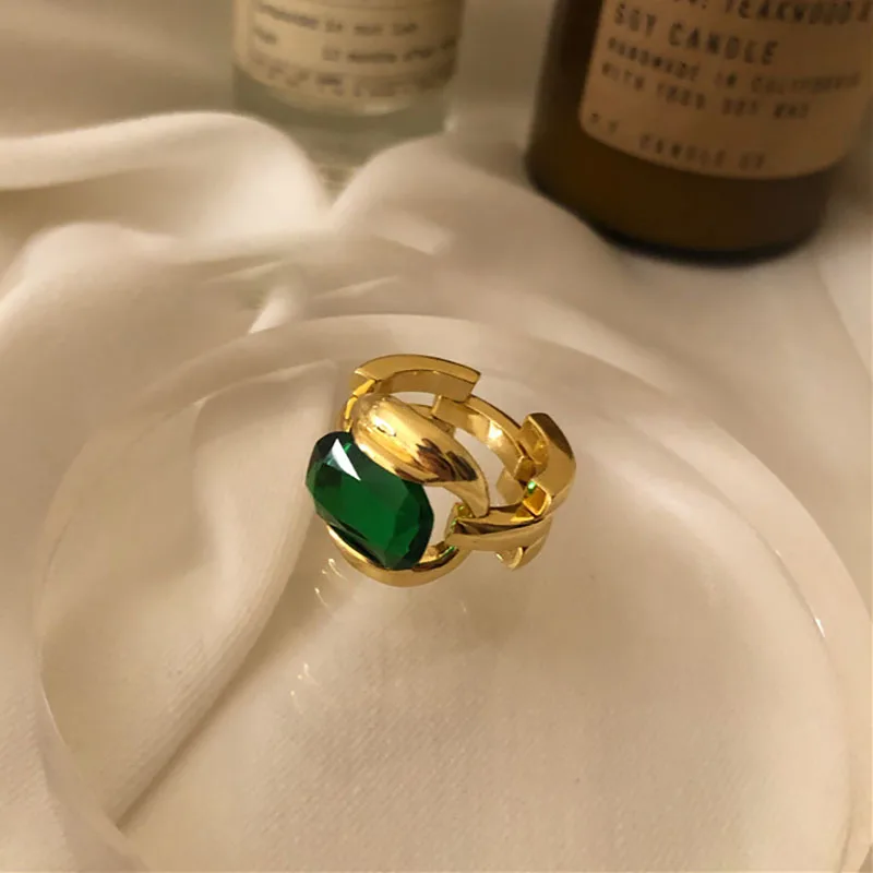 Кольца Foxanry из серебра 925 пробы с французским позолоченным старинный зеленый