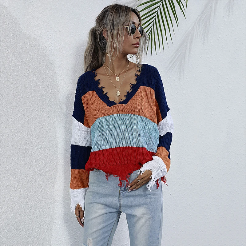 2021 Autumn Hit Color Women's Clothing Casual V-Neck Sweater Female Lrregular Short Knitting Shirt Loose Long Sleeve Sweaters
2021 Autumn Hit Color Women's Clothing Casual V-Neck Sweater Female Lrregular Short Knitting Shirt Loose Long Sleeve Sweaters