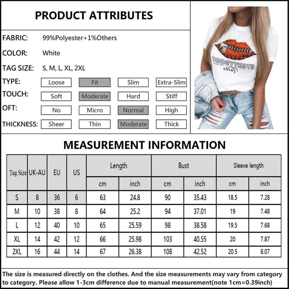 Womens Casual Lips Print T-shirt Short Sleeved Summer Round Neck Tee Tops Loose Ladies Basic Street Breathable Tees D30
Womens Casual Lips Print T-shirt Short Sleeved Summer Round Neck Tee Tops Loose Ladies Basic Street Breathable Tees D30