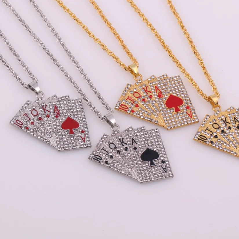 Hiphop Playing Card Necklace Straight Flush Pendant with Stainless Steel Chain Men's Poker Necklace Golden Jewelry Dropshipping
Hiphop Playing Card Necklace Straight Flush Pendant with Stainless Steel Chain Men's Poker Necklace Golden Jewelry Dropshipping