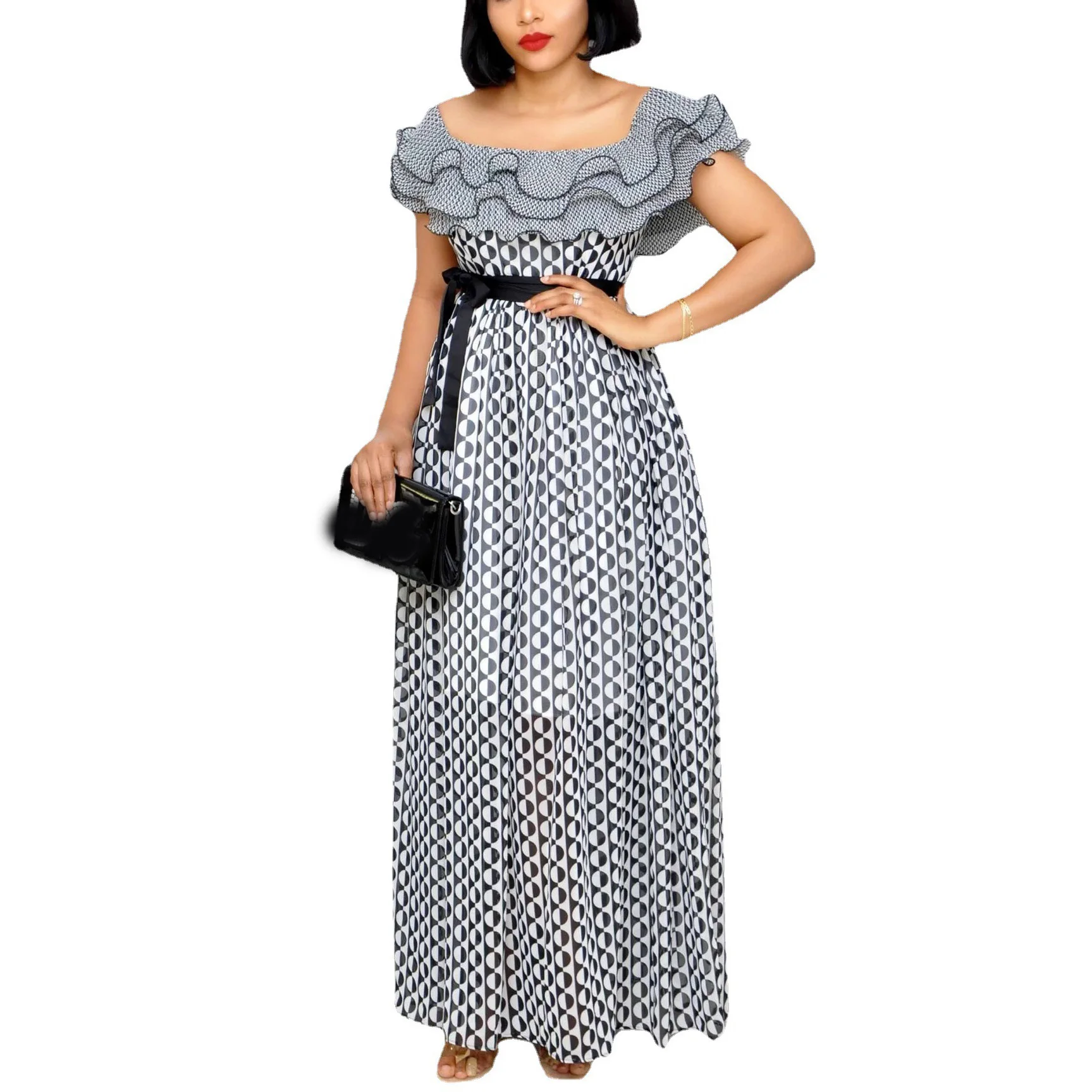 2021 Fashion Women Clothing Summer Ruffles Off the Shoulder High Waist Loose Ankle Length Elegant Evening Night Party Vestidos 
2021 Fashion Women Clothing Summer Ruffles Off the Shoulder High Waist Loose Ankle Length Elegant Evening Night Party Vestidos