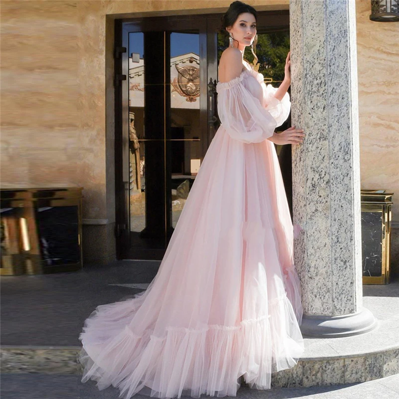 Dusty Pink Princess Off Shoulder Wedding Dress Puf Sleeve Long Ruches Tulle Charming Bridal Gowns A Line Robe De Mariée
Dusty Pink Princess Off Shoulder Wedding Dress Puf Sleeve Long Ruches Tulle Charming Bridal Gowns A Line Robe De Mariée