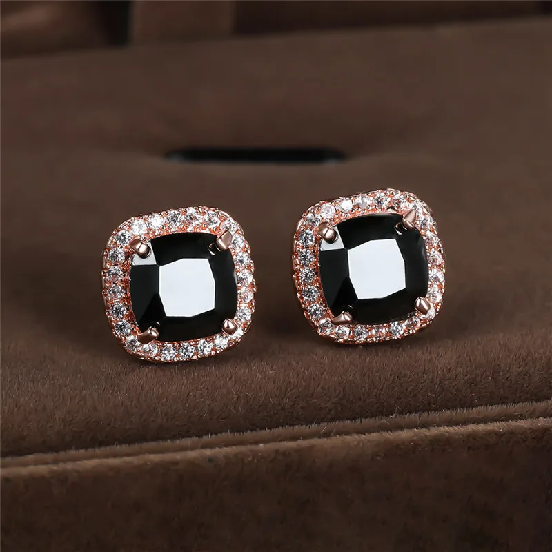 Luxury Female Black Crystal Jewelry Fashion Rose Gold Color Wedding Earrings For Women Vintage Bride Square Zircon Stud Earrings
Luxury Female Black Crystal Jewelry Fashion Rose Gold Color Wedding Earrings For Women Vintage Bride Square Zircon Stud Earrings