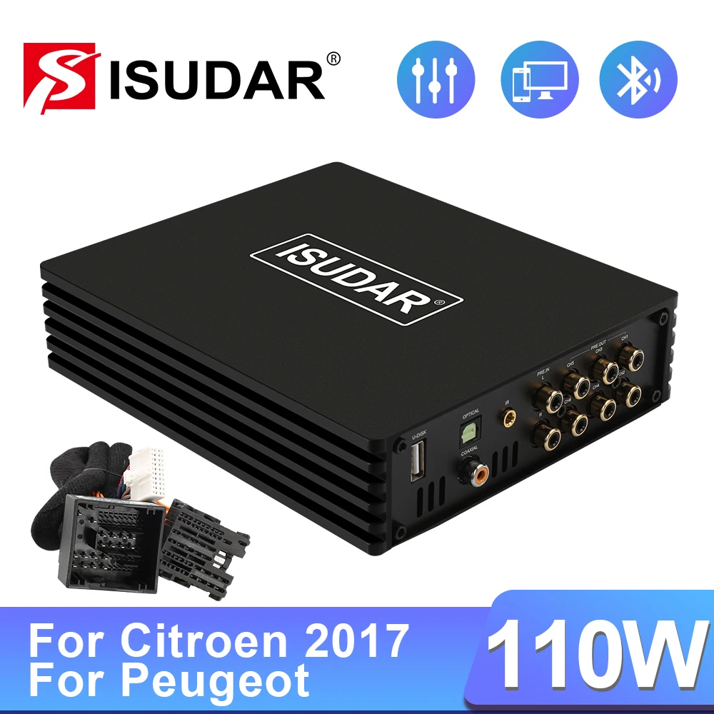 ISUDAR RMS 4X110W Car DSP amplifier For Peugeot 308/4008/5008/Citroen/C5 2017- with Software App Car Radio Sound Audio Upgrade
ISUDAR RMS 4X110W Car DSP amplifier For Peugeot 308/4008/5008/Citroen/C5 2017- with Software App Car Radio Sound Audio Upgrade