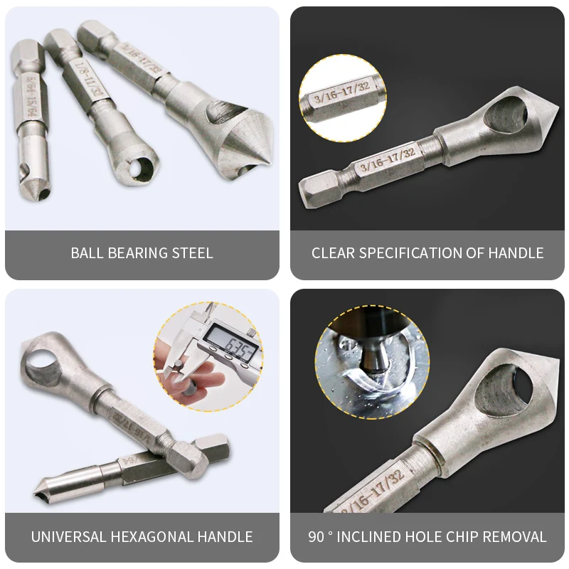 3pcs HSS Titanium Coated Countersink and Deburring Tool Wood Metal Drill Bit Top Home Garden Tools Accessories
3pcs HSS Titanium Coated Countersink and Deburring Tool Wood Metal Drill Bit Top Home Garden Tools Accessories