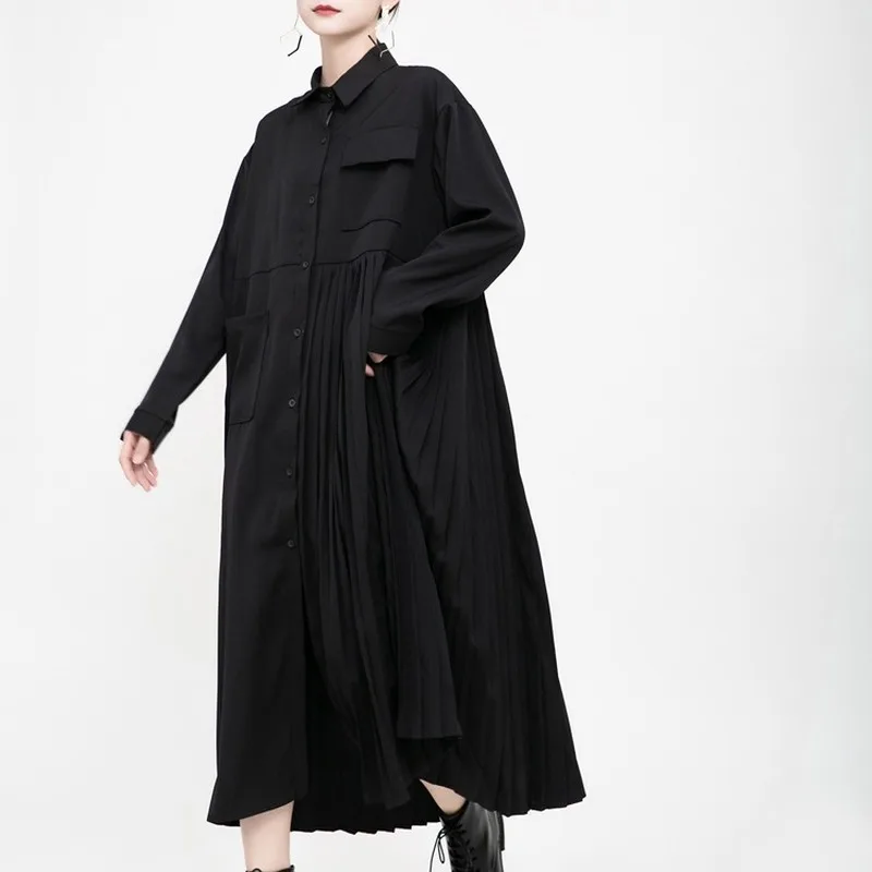 2021 New Loose Slim Dress Long Sleeve Stitching Black Shirt Dress Collar Pleated Women Autumn Dress Cross-Border Plus Size
2021 New Loose Slim Dress Long Sleeve Stitching Black Shirt Dress Collar Pleated Women Autumn Dress Cross-Border Plus Size